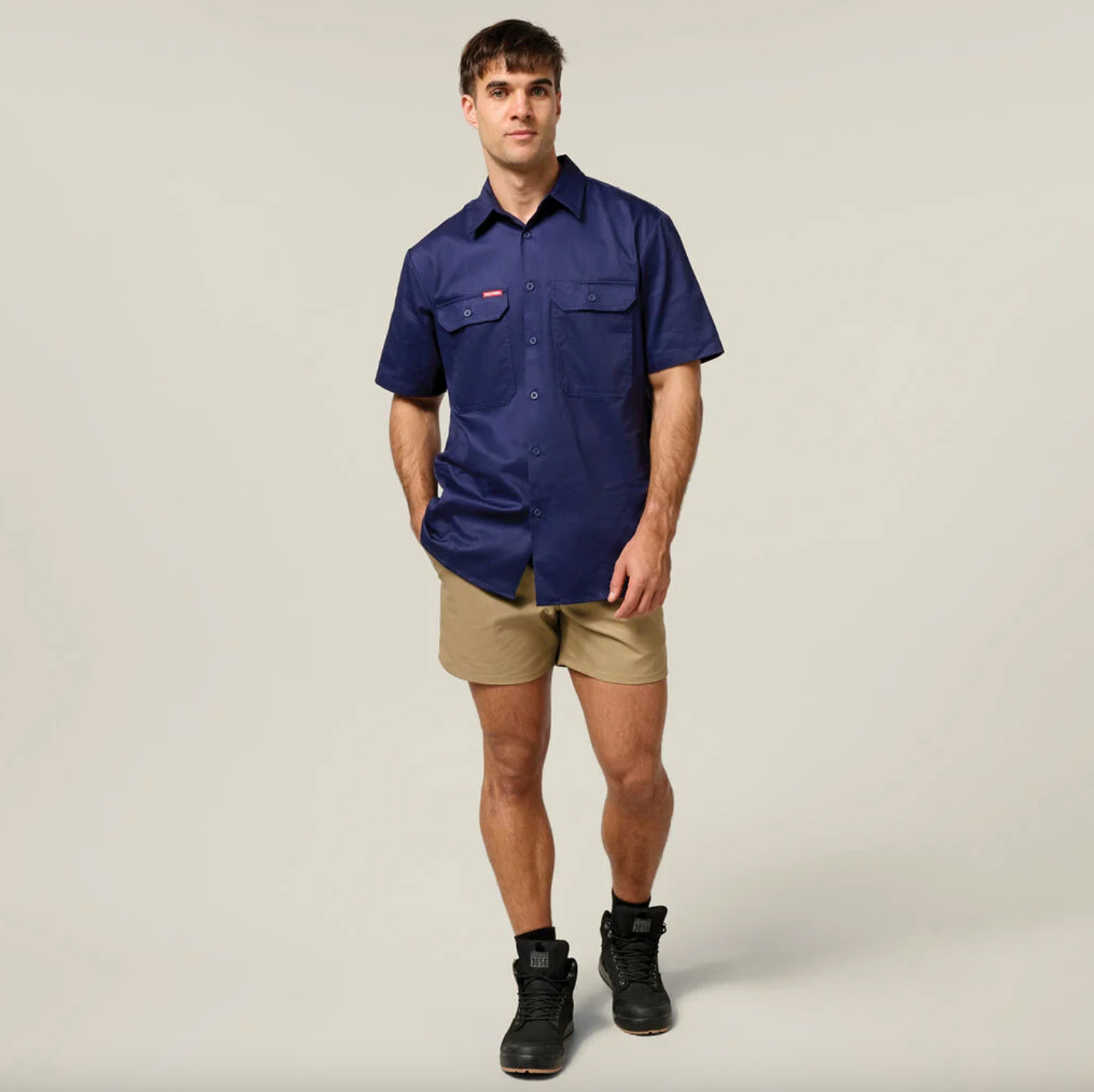 Relaxed Fit Cotton Drill Short With Belt Loops