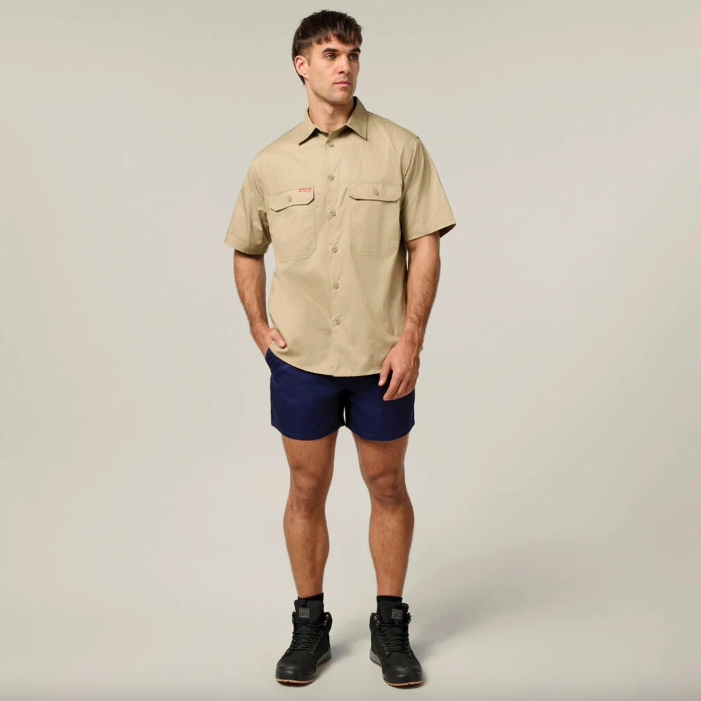 Relaxed Fit Cotton Drill Short With Belt Loops